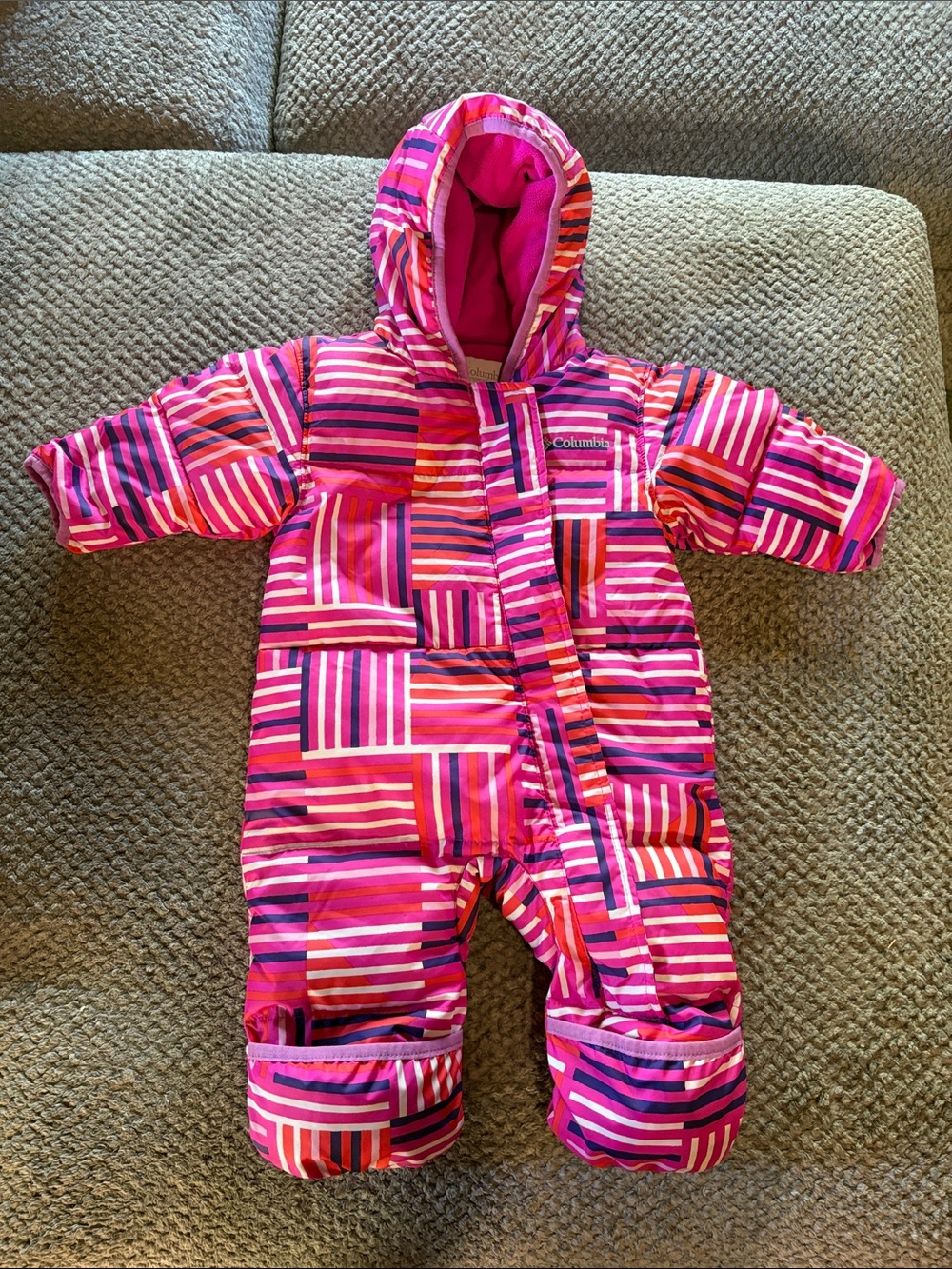 Columbia Pink and Purple Striped Infant One-Piece Snowsuit